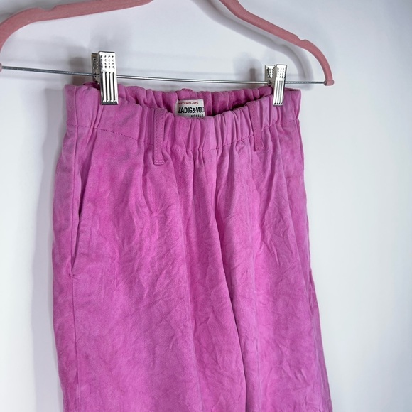 Zadig & Voltaire Pink Leather Pants Parfait Crinkled Suede Wide Leg Colorful XS - Picture 4 of 15
